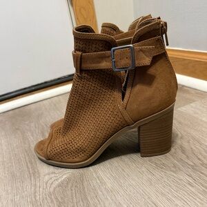 Brown Suede Ankle Boots Open Toe